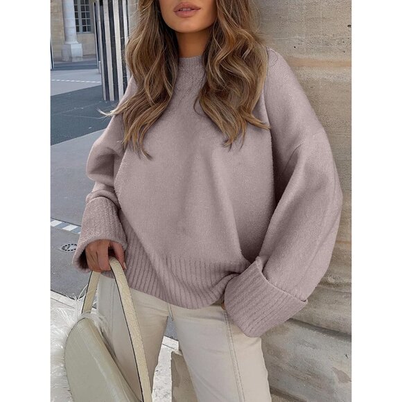 Women's Oversized Sweater Fuzzy Light Purple Long Sleeve Casual Chunky Pullover - Picture 3 of 9